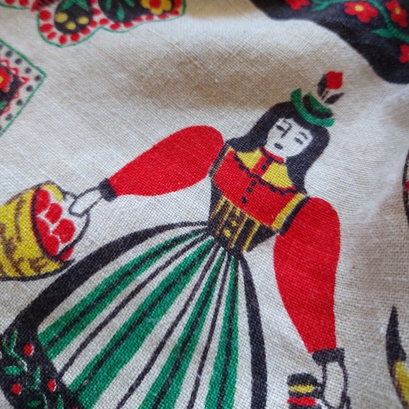 folksy LINEN TABLECLOTH SKIRT vintage novelty M L - Picture 11 of 11